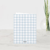 Blaue Gingham-Teddybär-Baby-Party Dankeskarte (Rückseite)