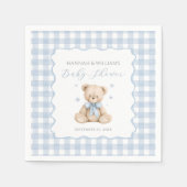 Blaue Gingham-Teddybär-Baby-Shower-Servietten Serviette (Vorderseite)
