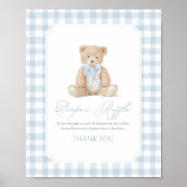 Blaue Gingham-Teddybär-Baby-Shower-Windel-Raffel Poster (Vorne)