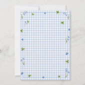 Blaue Gingham-Teddybär-Erster Geburtstag Einladung (Rückseite)