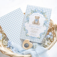 Blaue Gingham-Teddybär-Junge-Baby-Party