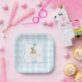 Blaue Gingham-Teddybär-Junge-Baby-Party Pappteller (Party)