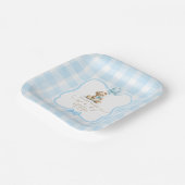 Blaue Gingham-Teddybär-Junge-Baby-Party Pappteller (Gewinkelt)