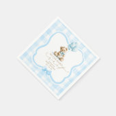 Blaue Gingham-Teddybär-Junge-Baby-Party Serviette (Ecke)