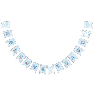 Blaue Gingham-Teddybär-Willkommens-Baby-Shower-Par Wimpelkette