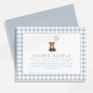 Blaue Gingham-Teddybär-Windel-Raffelkarte Einladung