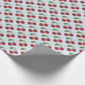 Blaue Gingham und Kirschen Geschenkpapier (Ecke)