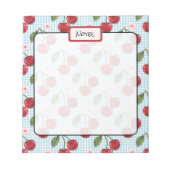 Blaue Gingham und Kirschen Notizblock (Vorderseite)