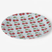 Blaue Gingham und Kirschen Pappteller (Schrägansicht)