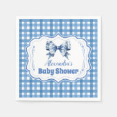 Blaue Gingham- und Schleifen-Baby-Party Serviette (Vorderseite)