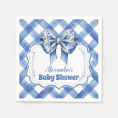 Blaue Gingham- und Schleifen-Baby-Party Serviette (Vorderseite)
