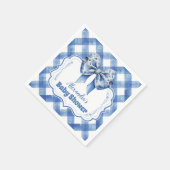 Blaue Gingham- und Schleifen-Baby-Party Serviette (Ecke)