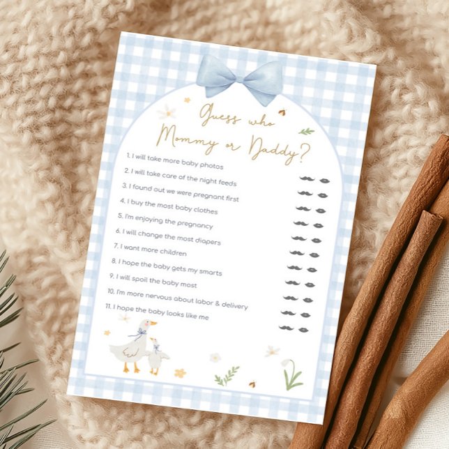 Blaue Gingham Verrückte Gans Baby Shower Ratespiel (silly Goose Baby Shower Game)
