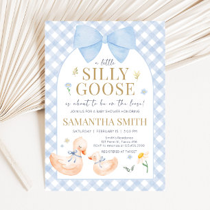 Blaue Gingham Verrückte Gans Babyparty Einladung