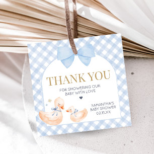 Blaue Gingham Verrückte Gans Babyparty Geschenkanhänger