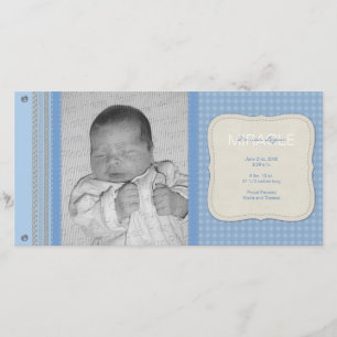 Blaue Gingham Vintage-Geburtsanzeige Ankündigung