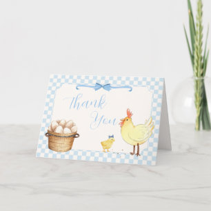 Blaue Gingham-Vorbereitung auf kleinen Kükenjungen Dankeskarte