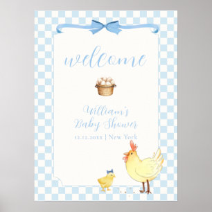Blaue Gingham-Vorparty für ein hübsches Mädchen od Poster