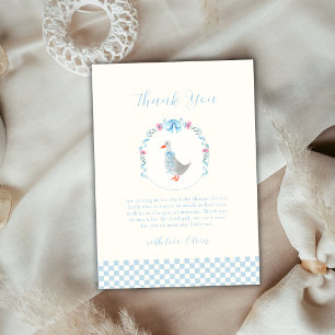 Blaue Gingham-Wald-Silvester-Gans-Baby-Party Dankeskarte