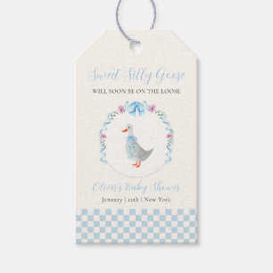 Blaue Gingham-Wald-Silvester-Gans-Baby-Party Geschenkanhänger