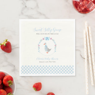 Blaue Gingham-Wald-Silvester-Gans-Baby-Party Serviette