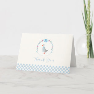 Blaue Gingham-Wald-Silvester-Gans-Junge-Baby-Party Dankeskarte