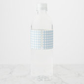Blaue Gingham-Wappen-Babydusche Wasserflaschenetikett (Rückseite)