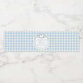 Blaue Gingham-Wappen-Babydusche Wasserflaschenetikett (Einzelnes Label)