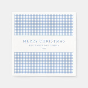 Blaue Gingham-Weihnachten Serviette