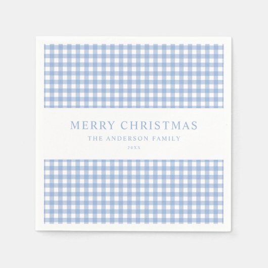Blaue Gingham-Weihnachten Serviette (Vorderseite)