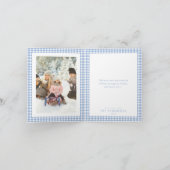Blaue Gingham-Weihnachtsfoto Feiertagskarte (Innenseite)