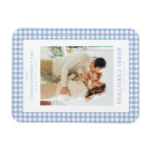 Blaue Gingham-Weihnachtsfoto Magnet (Horizontal)