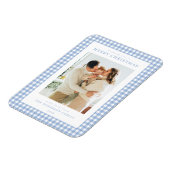 Blaue Gingham-Weihnachtsfoto Magnet (Linke Seite)