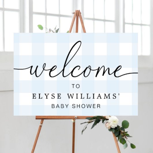Blaue Gingham-Willkommensschild Poster