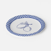 Blaue Gingham-Zitronen-Sommerfeier-Papier Pappteller (Schrägansicht)