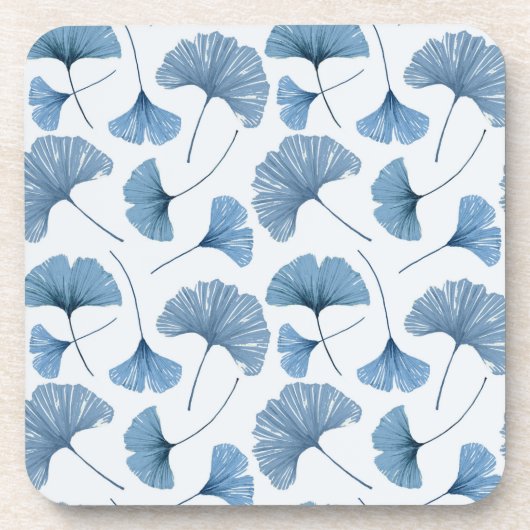 Blaue Gingko-Blattmuster Getränkeuntersetzer (Vorderseite)