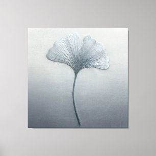 Blaue Ginkgoblatt-Stickerei-Textur Botanisch Leinwanddruck