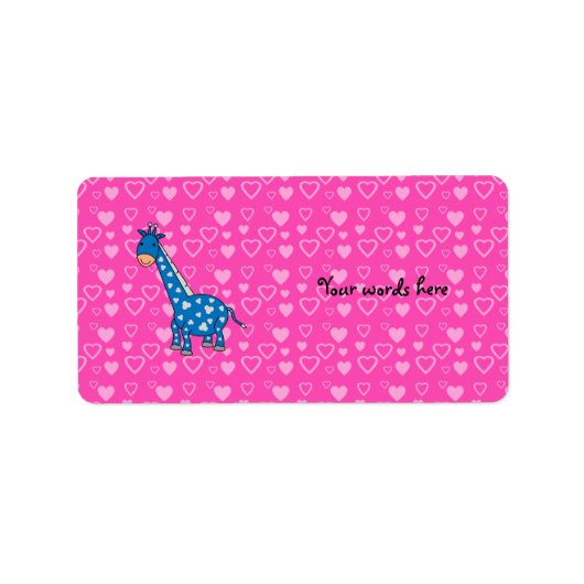 Blaue Giraffe, rosa Herzen Adressaufkleber (Vorne)