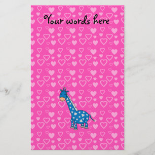 Blaue Giraffenrosaherzen Briefpapier