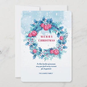 Blaue Girlande mit roten Kugeln als Weihnachtskart Einladung
