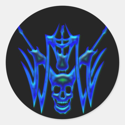 BLAUE GITAREN UND SKULL RUNDER AUFKLEBER (Vorderseite)