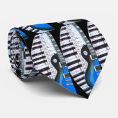 Blaue Gitarre und Klavier-Tastatur Krawatte (Gerollt)