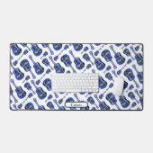 Blaue Gitarren Muster Monogram Schreibtischunterlage (Tastatur & Maus)