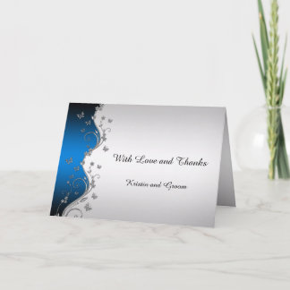 Blaue glänzende Silberschmetterlinge Hochzeit Verz Dankeskarte