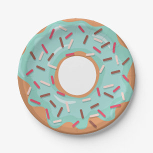 Blaue Glas-Donuts mit Streuseln Geburtstagsfeier Pappteller