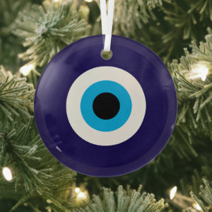 Blaue Glas-Weihnachtsbaumkugel mit Böser-Augen-Mot Ornament Aus Glas