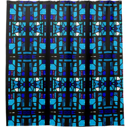 Blaue Glasmalerei-Duschvorhang Duschvorhang (Vorderseite)