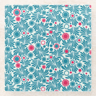 Blaue Glasveredelung im Vintage-Stil mit botanisch Glasuntersetzer