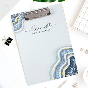 Blaue Glitter-Achat-Geode-Luxus-Clipboard Klemmbrett