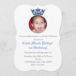 Blaue Glitter Crown Royal Geburtstags-Foto-Einladu Einladung